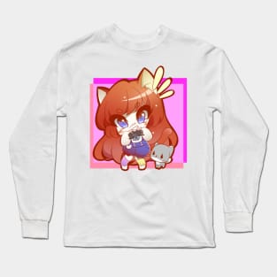 Gamer Girl Chibi Cat Catgirl Video Game Long Sleeve T-Shirt